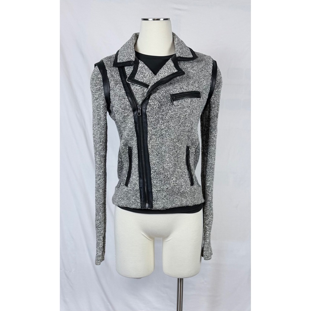 Rag & Bone New York Moto Jacket S Grey Knit Leather Trim Asymmetrical Designer